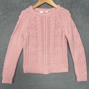 Gap Kids Sweater Youth Size Medium Pink Standard Cable Knit Pullover Sweatshirt